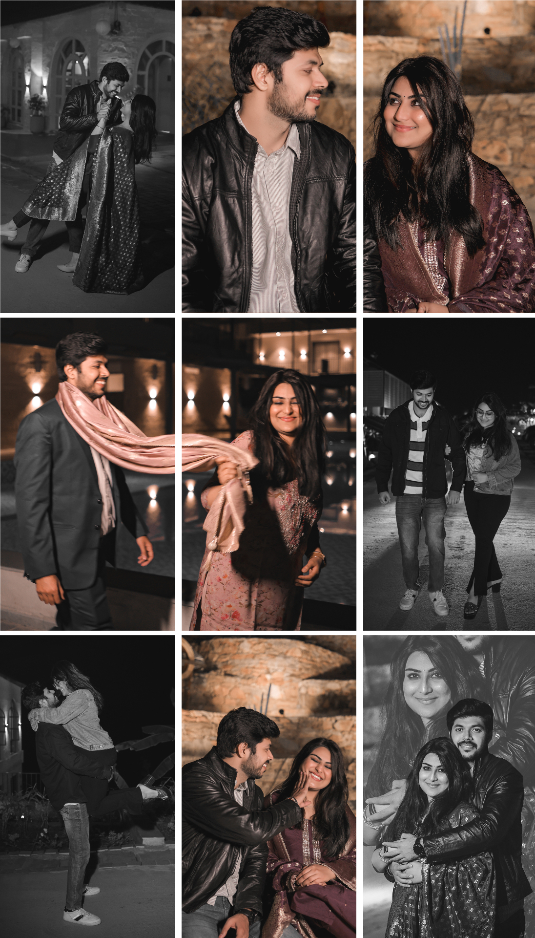 Collage of candid pre-wedding moments with a couple